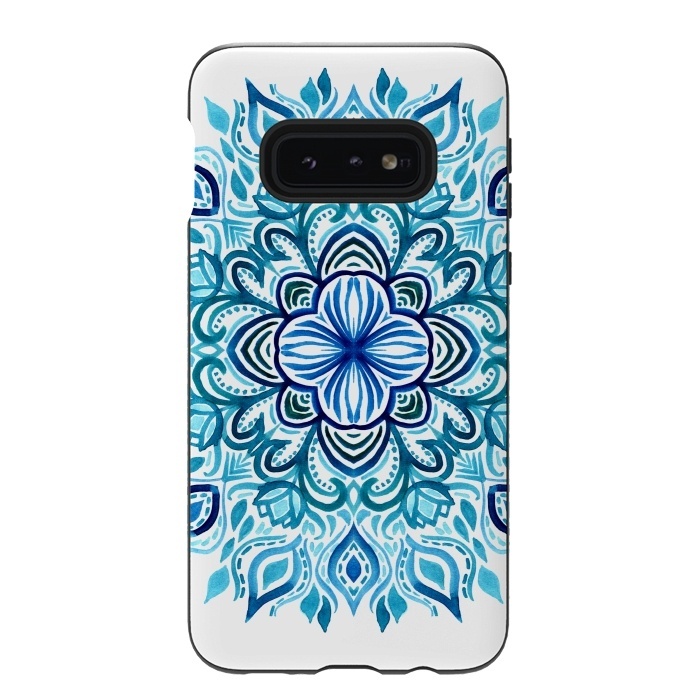 Galaxy S10e StrongFit Watercolor Blues Lotus Mandala by Micklyn Le Feuvre