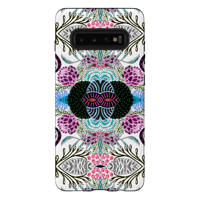 Galaxy S10 plus StrongFit Whimsical tribal mask abstract design by InovArts