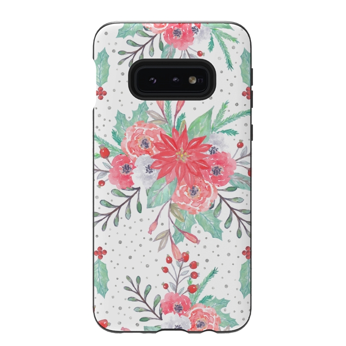 Galaxy S10e StrongFit Pretty watercolor Christmas floral and dots design by InovArts