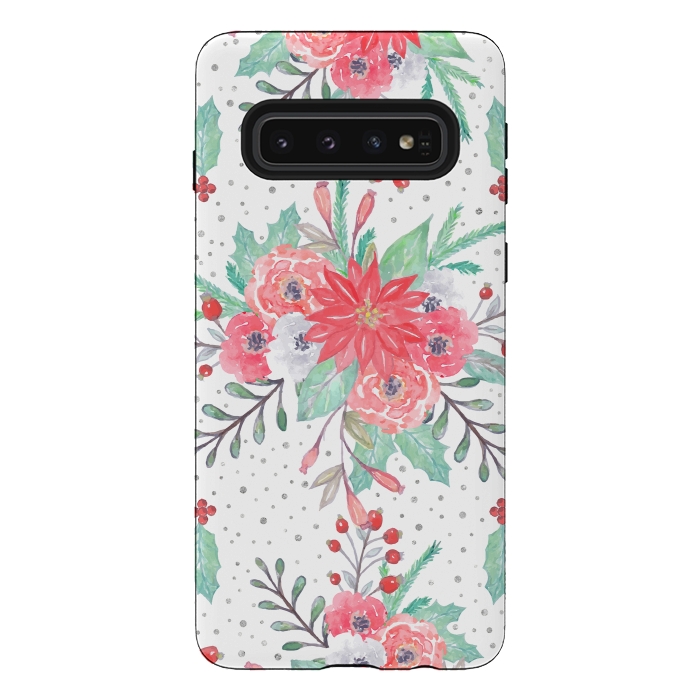Galaxy S10 StrongFit Pretty watercolor Christmas floral and dots design by InovArts