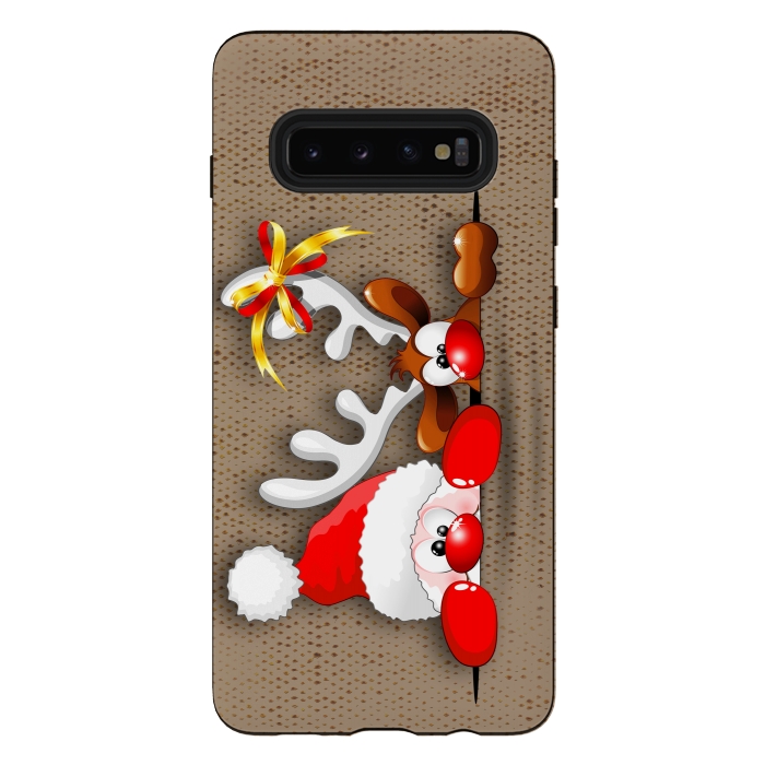Galaxy S10 plus StrongFit Funny Christmas Santa and Reindeer Cartoon by BluedarkArt