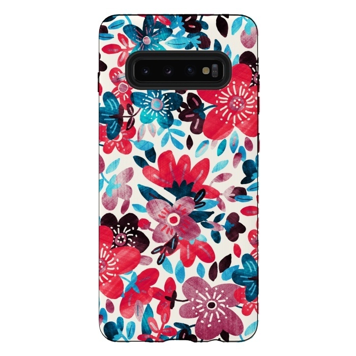 Galaxy S10 plus StrongFit Happy Red & Blue Floral Collage  by Micklyn Le Feuvre