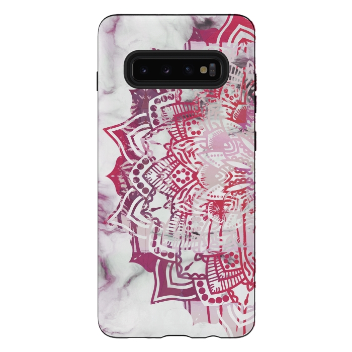 Galaxy S10 plus StrongFit Red pink mandala digital painting on white marble by Oana 