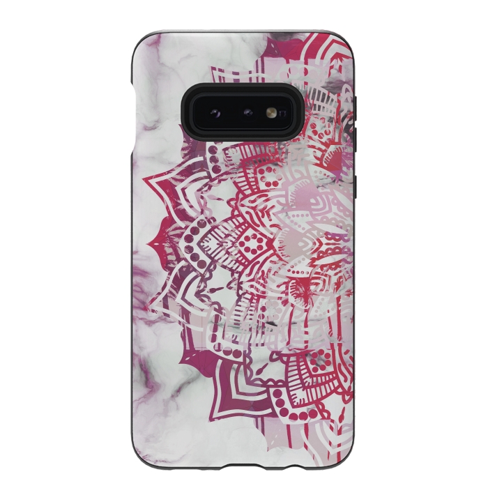 Galaxy S10e StrongFit Red pink mandala digital painting on white marble by Oana 