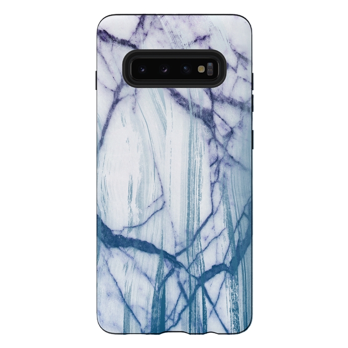 Galaxy S10 plus StrongFit Blue white marble brushstrokes by Oana 