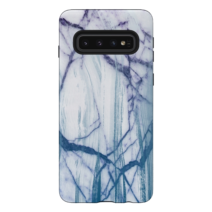 Galaxy S10 StrongFit Blue white marble brushstrokes by Oana 