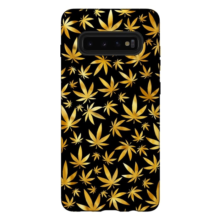 Galaxy S10 plus StrongFit Weed Pattern - Black and Yellow by Art Design Works