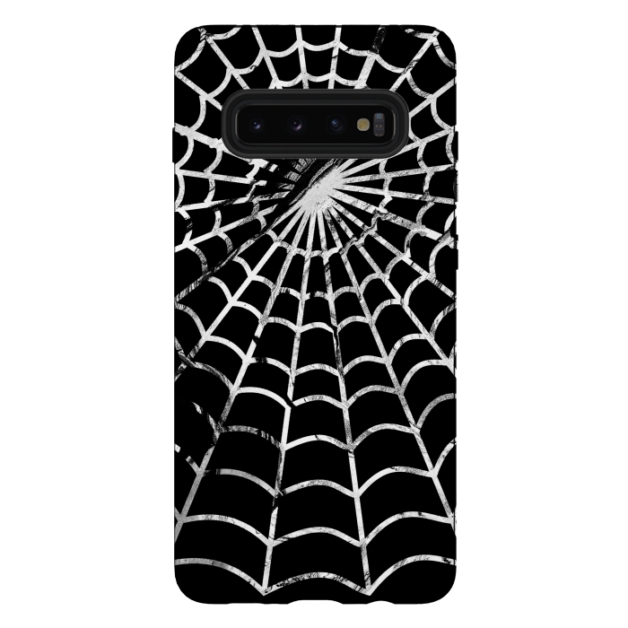 Galaxy S10 plus StrongFit Black and white textured brushed spider web - Halloween by Oana 