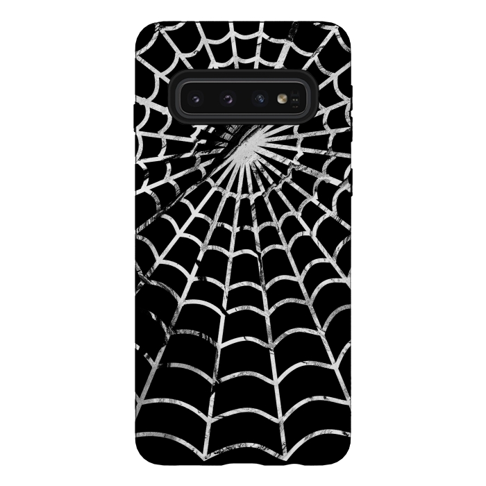 Galaxy S10 StrongFit Black and white textured brushed spider web - Halloween by Oana 