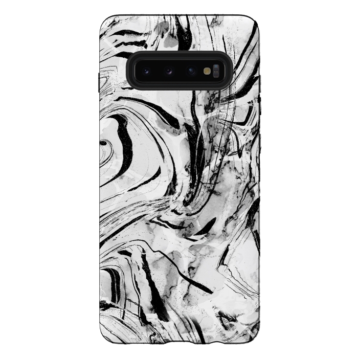 Galaxy S10 plus StrongFit White marble with black brushed stripes  by Oana 