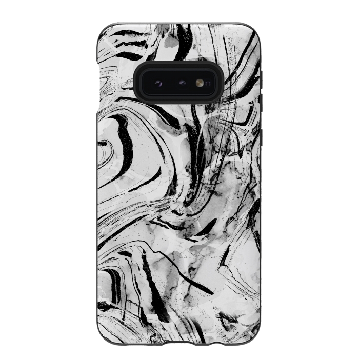 Galaxy S10e StrongFit White marble with black brushed stripes  by Oana 