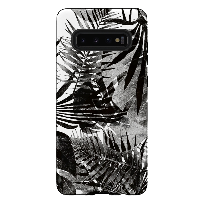 Galaxy S10 plus StrongFit Black ink tropical palm and ficus leaves monochrome jungle by Oana 