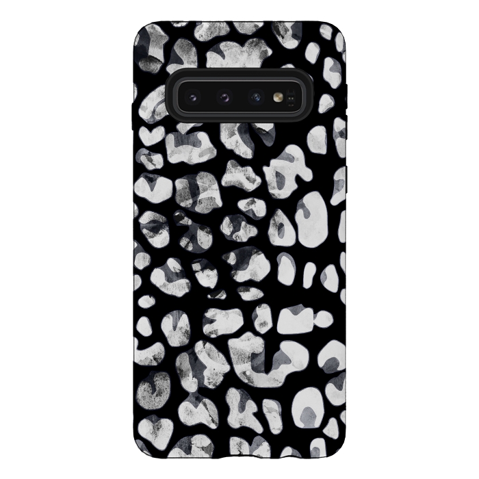 Galaxy S10 StrongFit Black and white animal print leopard spots by Oana 