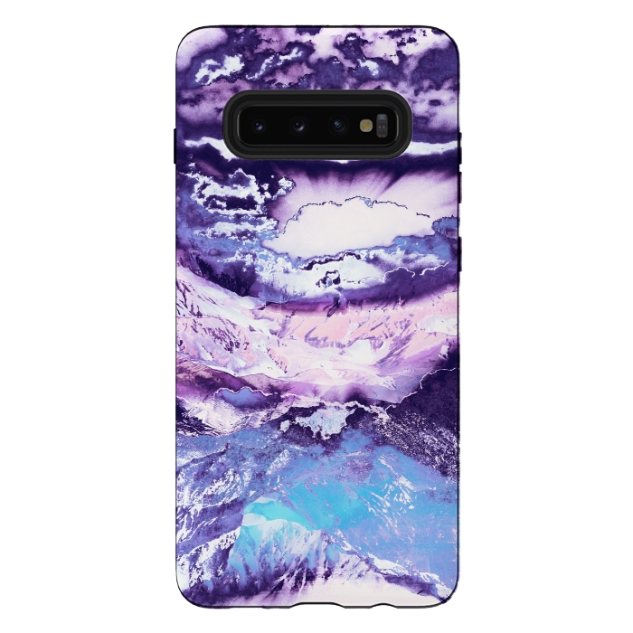 Galaxy S10 plus StrongFit Purple blue sunset mountain landscape art by Oana 