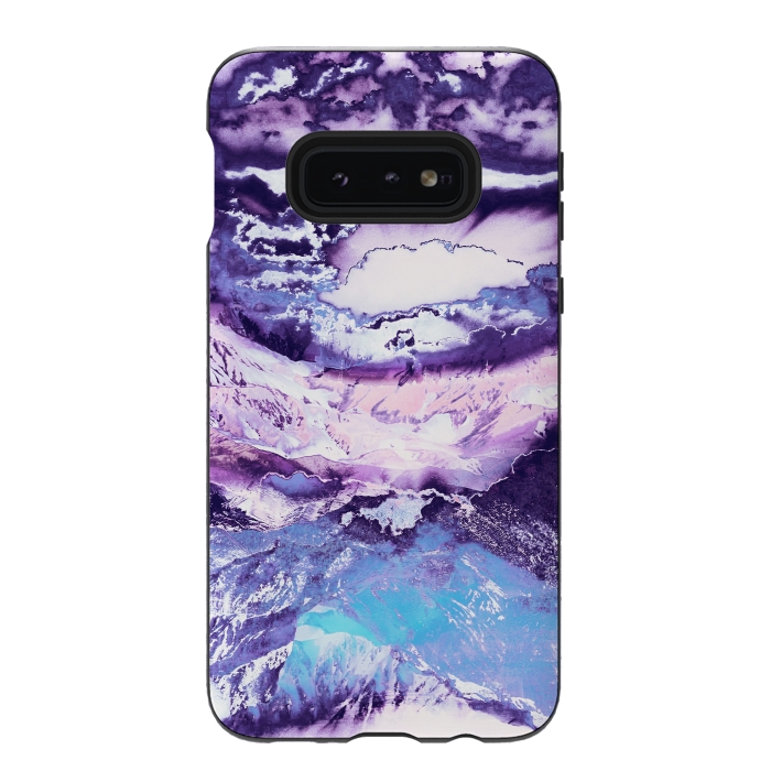 Galaxy S10e StrongFit Purple blue sunset mountain landscape art by Oana 