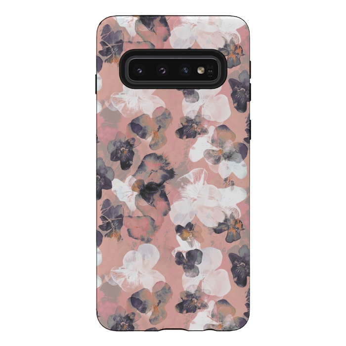 Galaxy S10 StrongFit White pink transparent pansy petals painting by Oana 