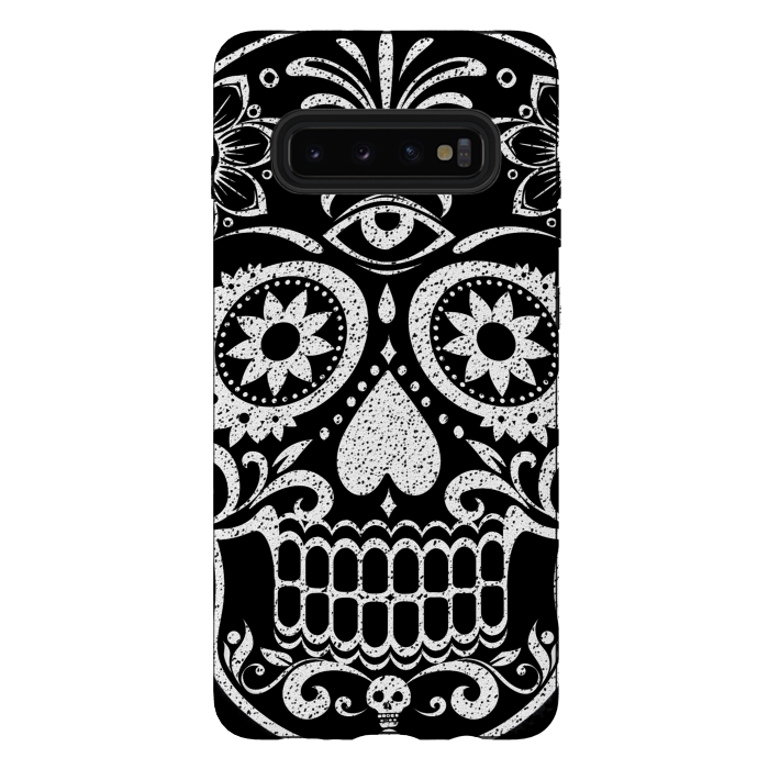 Galaxy S10 plus StrongFit White glitter day of the dead sugar skull - Halloween by Oana 