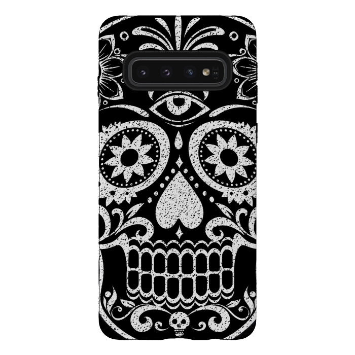 Galaxy S10 StrongFit White glitter day of the dead sugar skull - Halloween by Oana 