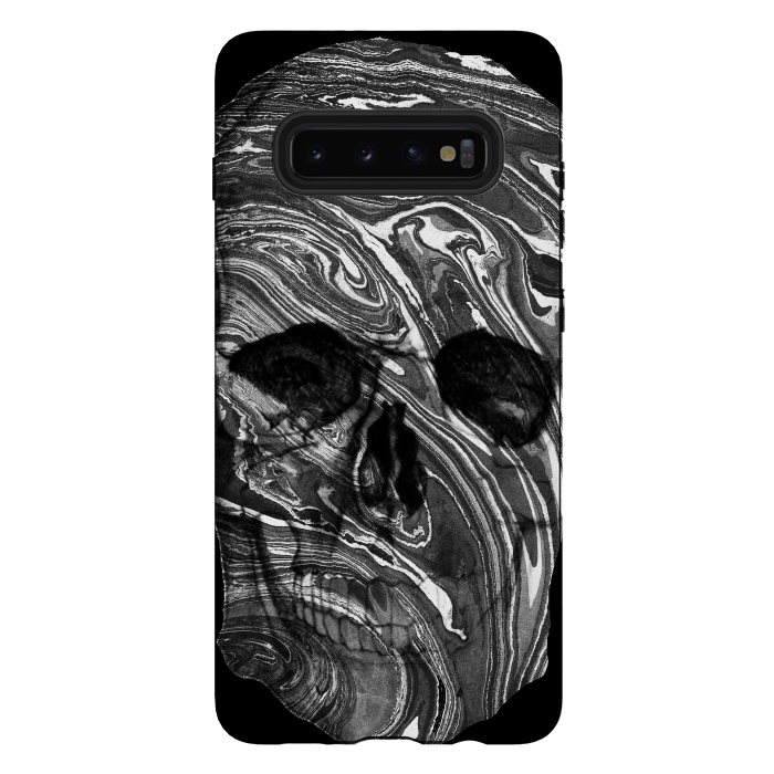 Galaxy S10 plus StrongFit Black and white marble skull - Halloween by Oana 