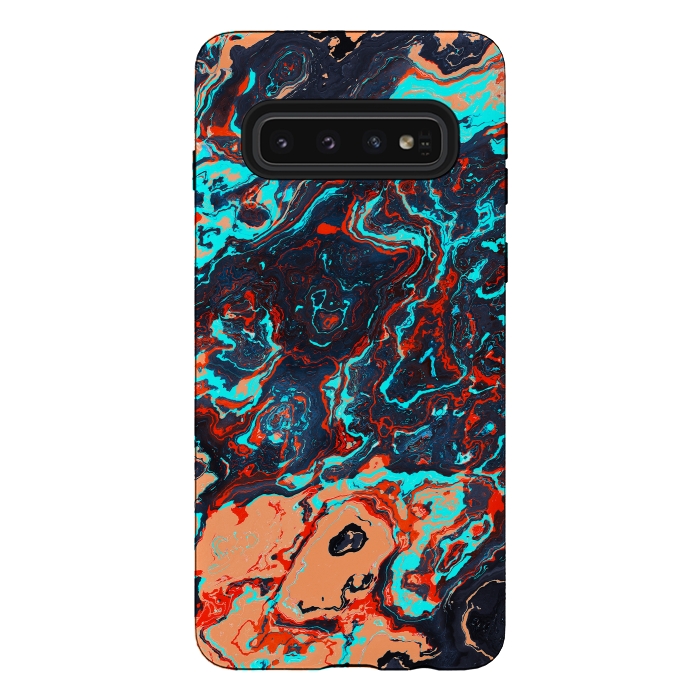 Galaxy S10 StrongFit Black Marble Colorful Waves by Art Design Works