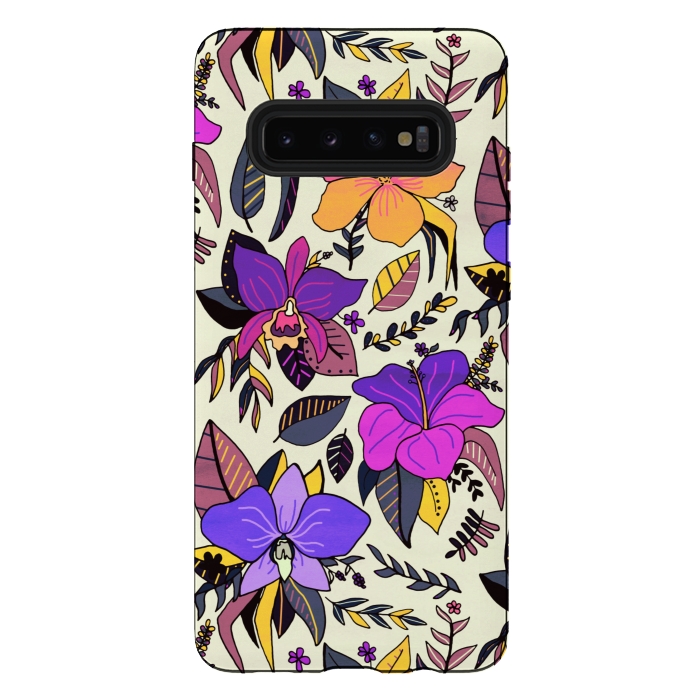 Galaxy S10 plus StrongFit Sunset Tropical Floral by Tigatiga