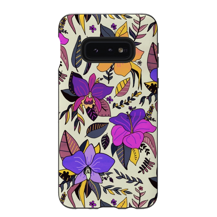 Galaxy S10e StrongFit Sunset Tropical Floral by Tigatiga