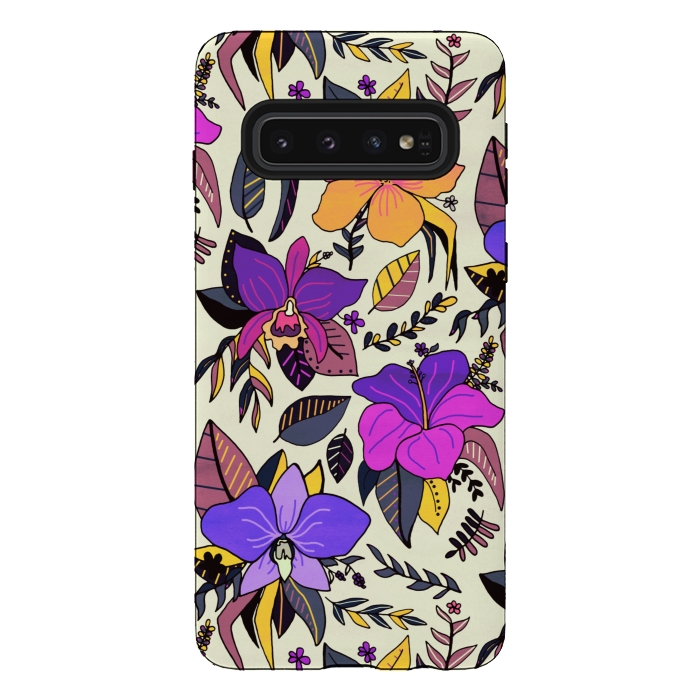 Galaxy S10 StrongFit Sunset Tropical Floral by Tigatiga