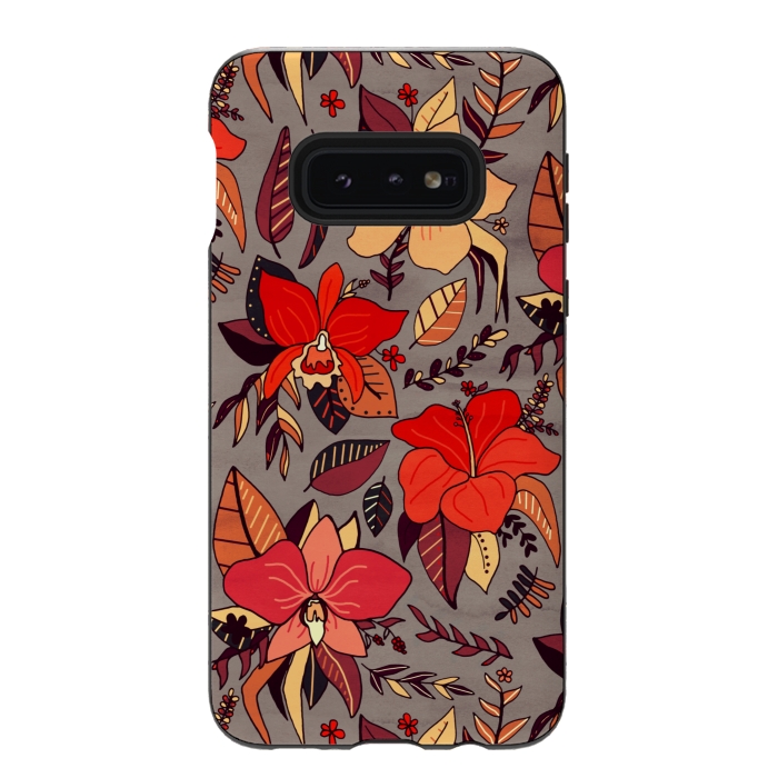 Galaxy S10e StrongFit Red Tropical Floral by Tigatiga