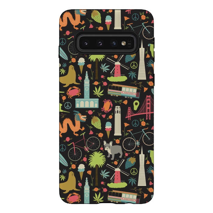 Galaxy S10 StrongFit San Francisco themed pattern featuring the golden gate bridge, burritos by Portia Monberg