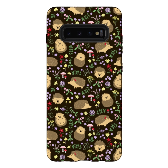 Galaxy S10 plus StrongFit Hedgehogs amid woodland plants and flowers by Portia Monberg