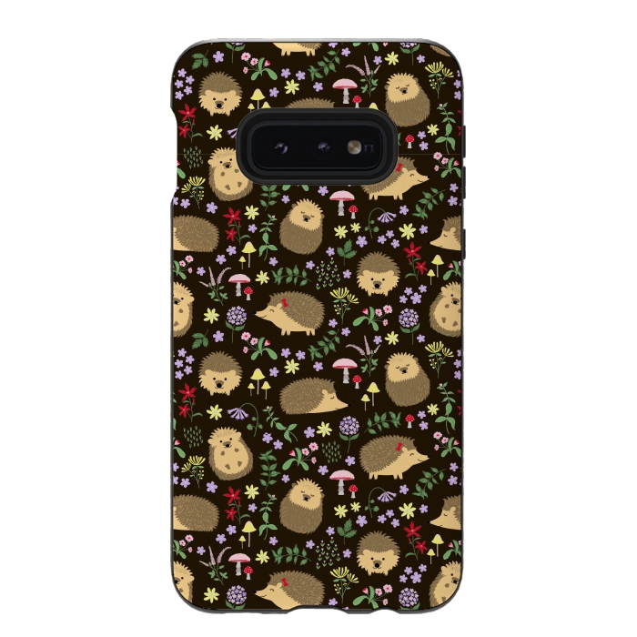 Galaxy S10e StrongFit Hedgehogs amid woodland plants and flowers by Portia Monberg