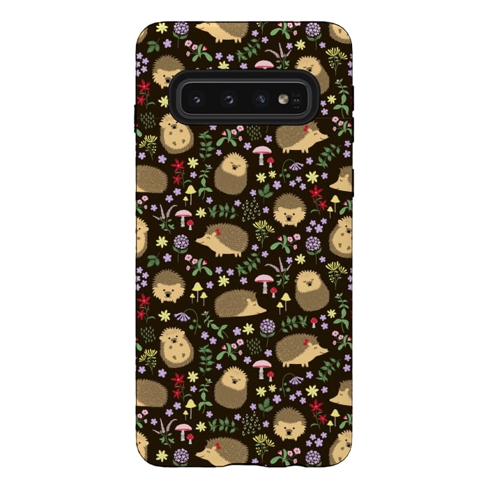 Galaxy S10 StrongFit Hedgehogs amid woodland plants and flowers by Portia Monberg