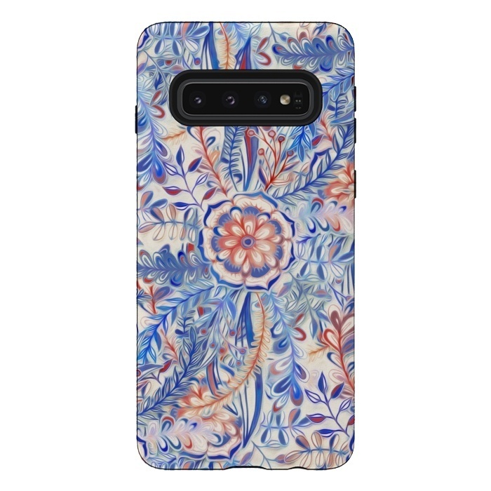 Galaxy S10 StrongFit Boho Flower Burst in Red and Blue by Micklyn Le Feuvre