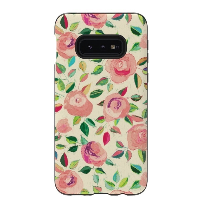 Galaxy S10e StrongFit Pink and Peach Rose Pattern in Pastels by Micklyn Le Feuvre