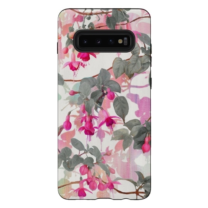 Galaxy S10 plus StrongFit Painted Fuchsia Floral in Pink and Grey  by Micklyn Le Feuvre