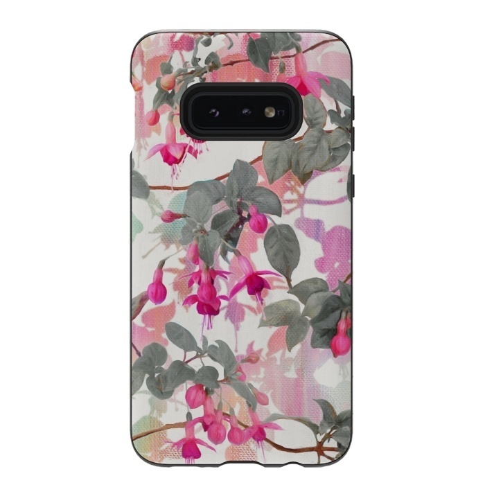 Galaxy S10e StrongFit Painted Fuchsia Floral in Pink and Grey  by Micklyn Le Feuvre