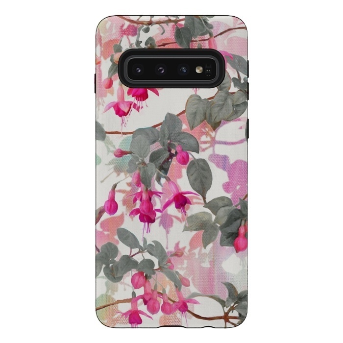 Galaxy S10 StrongFit Painted Fuchsia Floral in Pink and Grey  by Micklyn Le Feuvre