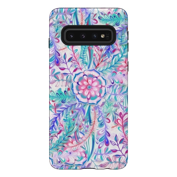 Galaxy S10 StrongFit Boho Flower Burst in Pink and Blue by Micklyn Le Feuvre
