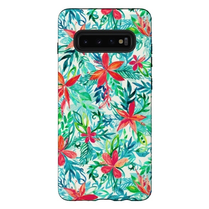 Galaxy S10 plus StrongFit Tropical Jungle Watercolor Floral by Micklyn Le Feuvre