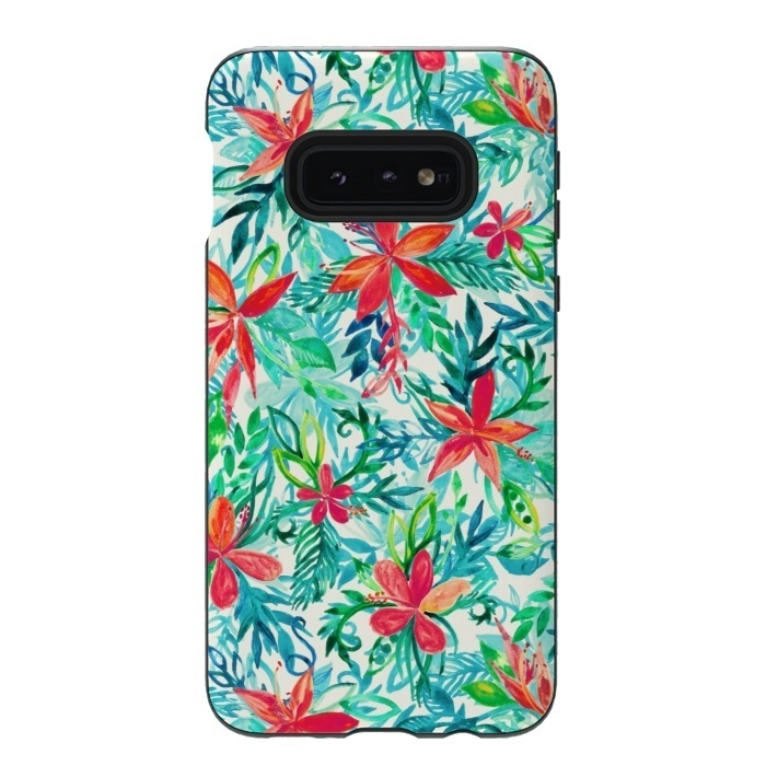 Galaxy S10e StrongFit Tropical Jungle Watercolor Floral by Micklyn Le Feuvre