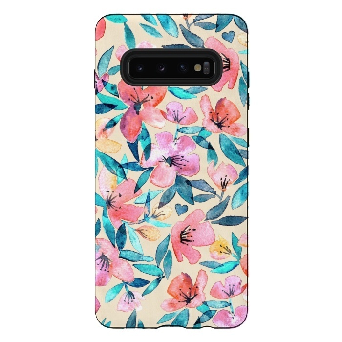 Galaxy S10 plus StrongFit Fresh Watercolor Floral on Cream  by Micklyn Le Feuvre