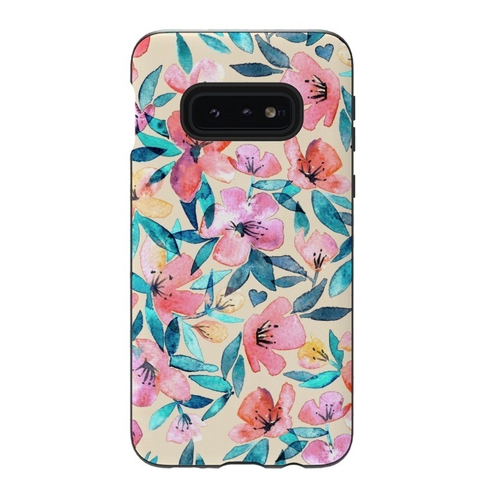 Galaxy S10e StrongFit Fresh Watercolor Floral on Cream  by Micklyn Le Feuvre