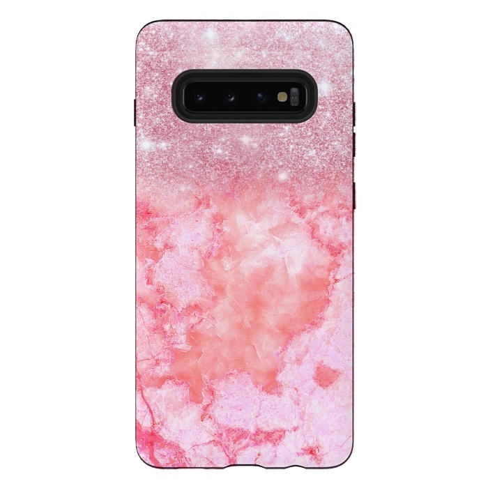 Galaxy S10 plus StrongFit Glitter on Pink Blush Agate  by  Utart