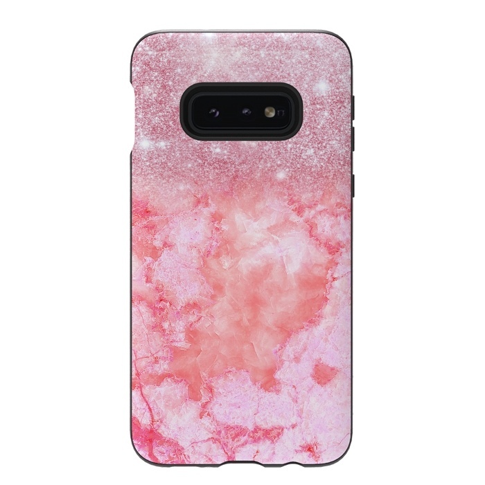 Galaxy S10e StrongFit Glitter on Pink Blush Agate  by  Utart