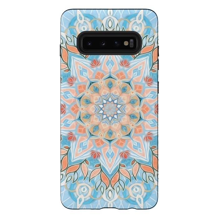 Galaxy S10 plus StrongFit Peach and Blue Pastel Mandala by Micklyn Le Feuvre
