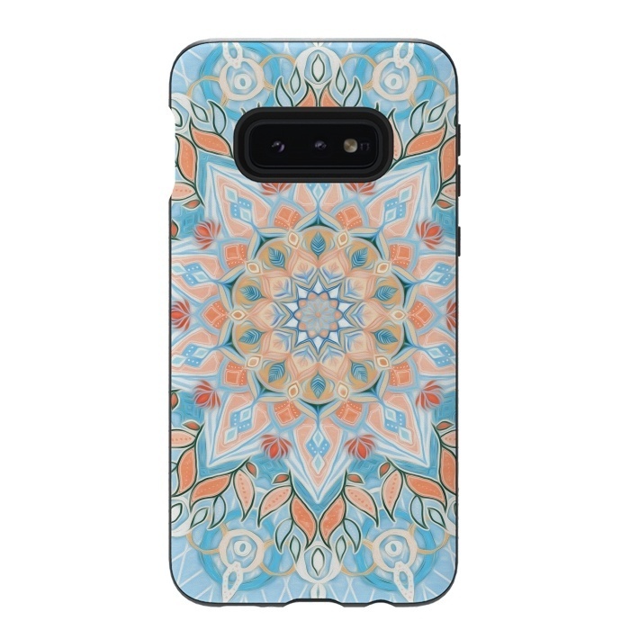 Galaxy S10e StrongFit Peach and Blue Pastel Mandala by Micklyn Le Feuvre