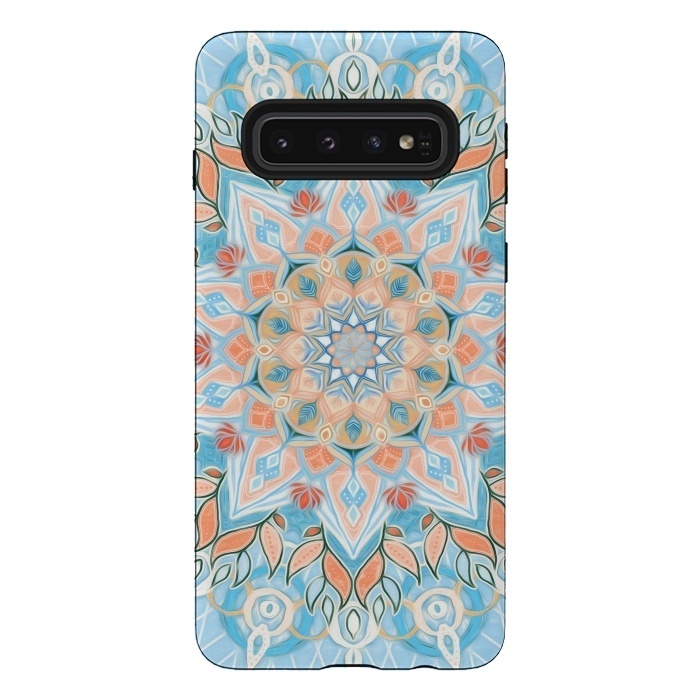 Galaxy S10 StrongFit Peach and Blue Pastel Mandala by Micklyn Le Feuvre