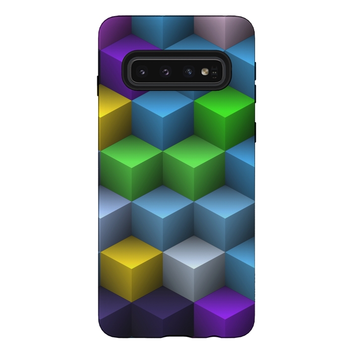 Galaxy S10 StrongFit 3D Colorful Squares Pattern by Art Design Works