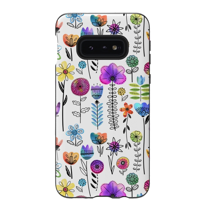 Galaxy S10e StrongFit Bright Watercolor and Line Art Flowers by Noonday Design