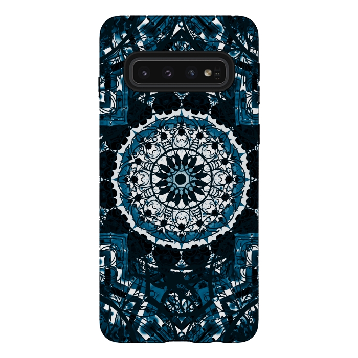 Galaxy S10 StrongFit Black blue ethnic geometric mandala by Oana 